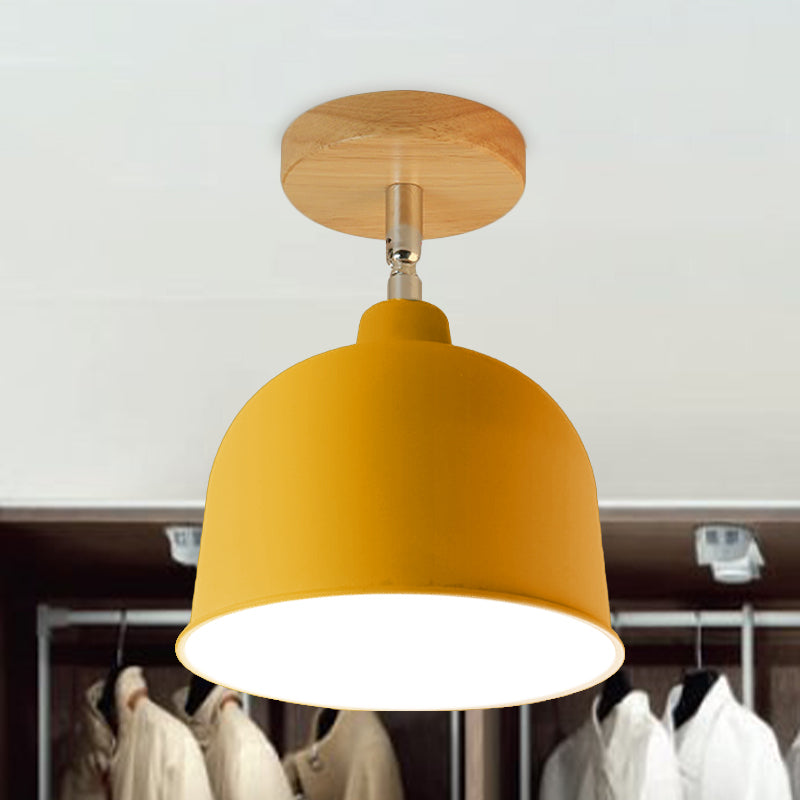 Yellow/Green 1 Bulb Semi-Flush Ceiling Light Modern Metallic Dome Shade Ceiling Mounted Fixture for Bedroom