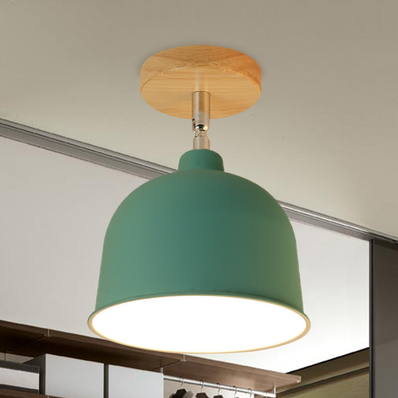 Yellow/Green 1 Bulb Semi-Flush Ceiling Light Modern Metallic Dome Shade Ceiling Mounted Fixture for Bedroom