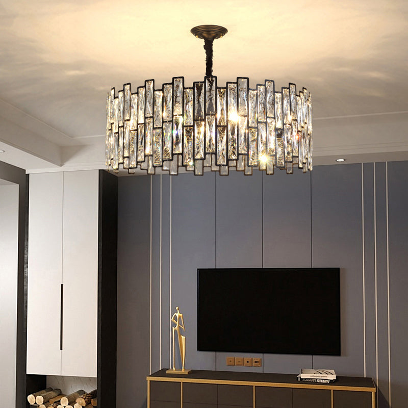 Contemporary Metal Pendant Light with Crystal Shade for Living Room