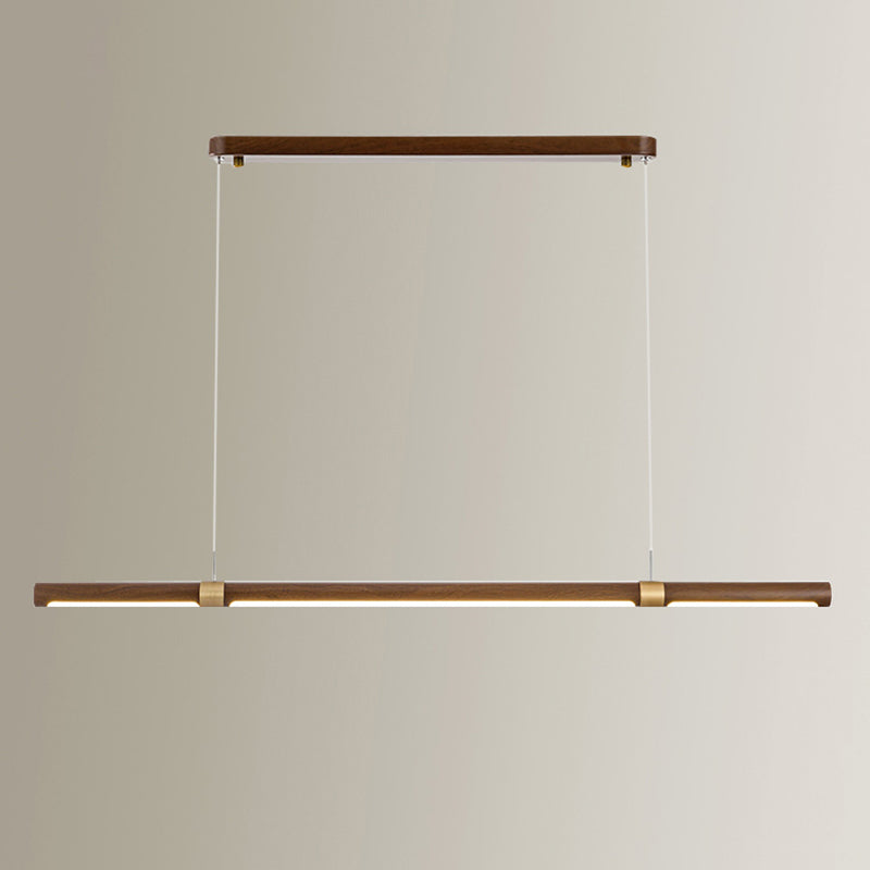 Single Modern Style Brown LED Wooden Linear Kitchen Island Light