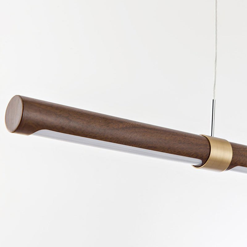 Single Modern Style Brown LED Wooden Linear Kitchen Island Light