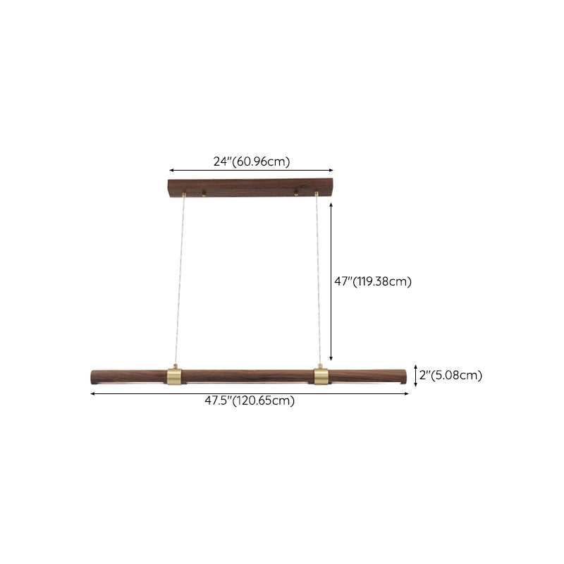 Single Modern Style Brown LED Wooden Linear Kitchen Island Light