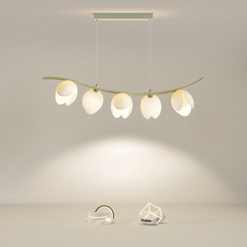 5-Light Green/White Finish Modernism Shaded Statement Kitchen Island Light
