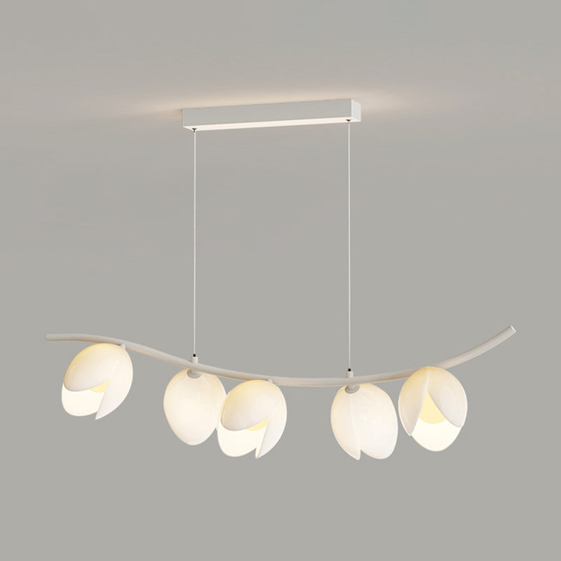 5-Light Green/White Finish Modernism Shaded Statement Kitchen Island Light