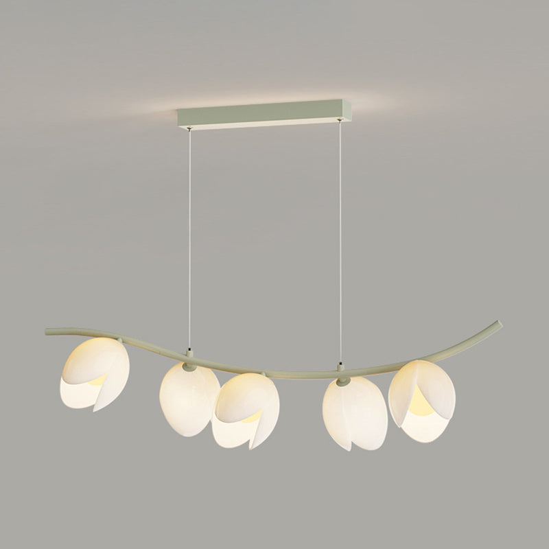 5-Light Green/White Finish Modernism Shaded Statement Kitchen Island Light