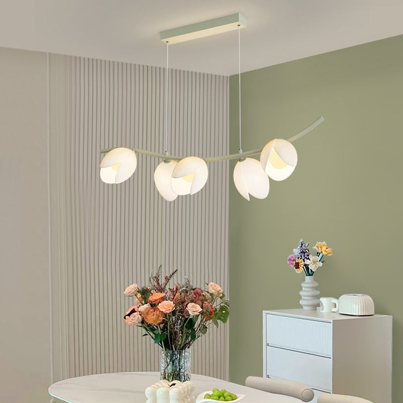 5-Light Green/White Finish Modernism Shaded Statement Kitchen Island Light