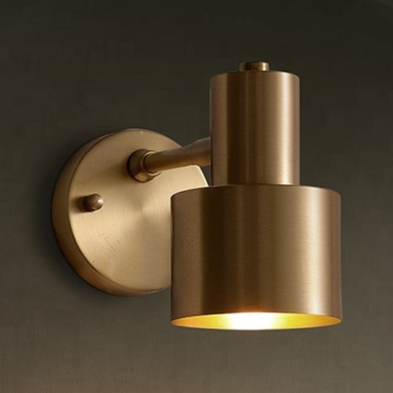 Modern Copper Wall Mount Lamp Cylindrical Shape Golden with Metal Shade for Living Room
