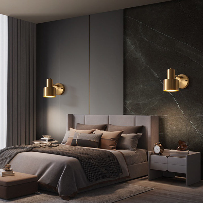 Modern Copper Wall Mount Lamp Cylindrical Shape Golden with Metal Shade for Living Room