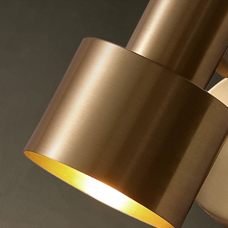 Modern Copper Wall Mount Lamp Cylindrical Shape Golden with Metal Shade for Living Room