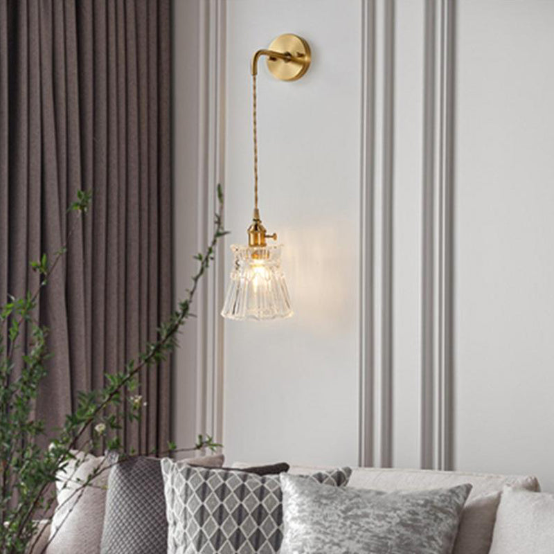 Single Contemporary Golden Glass Shaded Metallic Wall Mounted for Bedroom