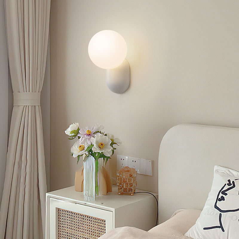 Single Contemporary White Glass Shaded Metallic Wall Mounted for Bedroom