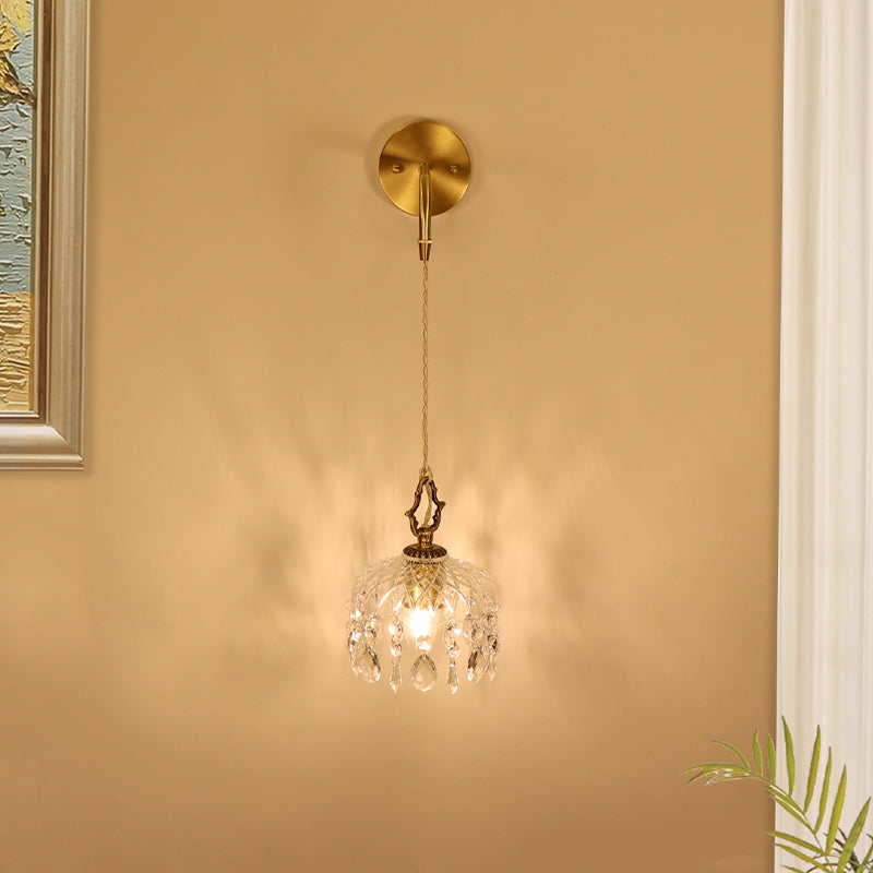 Contemporary Golden Wall Light Fixture with Glass Shade for Sitting Room