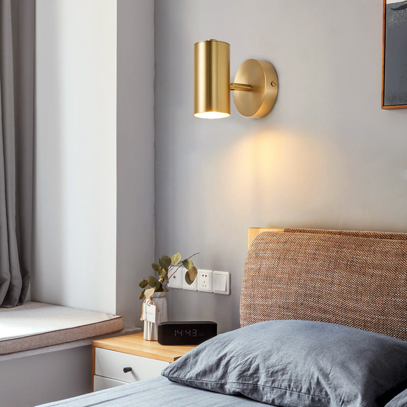 Modern Metal Wall Sconce Cylinder Shape Vanity Lamp with Copper Shade for Bathroom