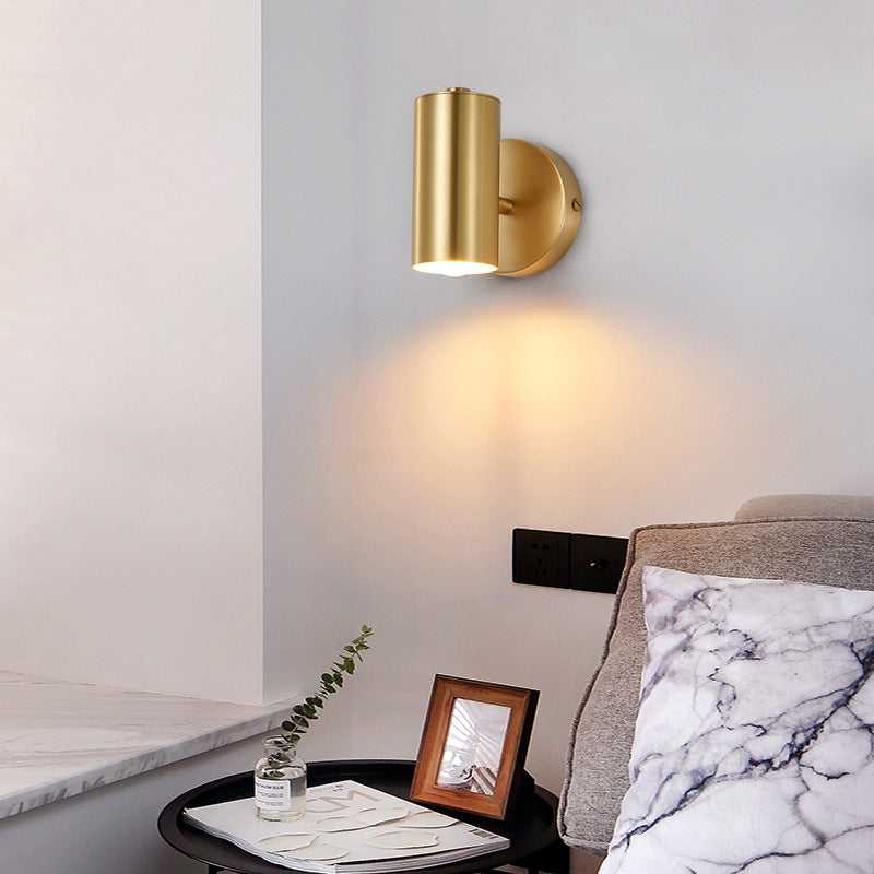 Modern Metal Wall Sconce Cylinder Shape Vanity Lamp with Copper Shade for Bathroom