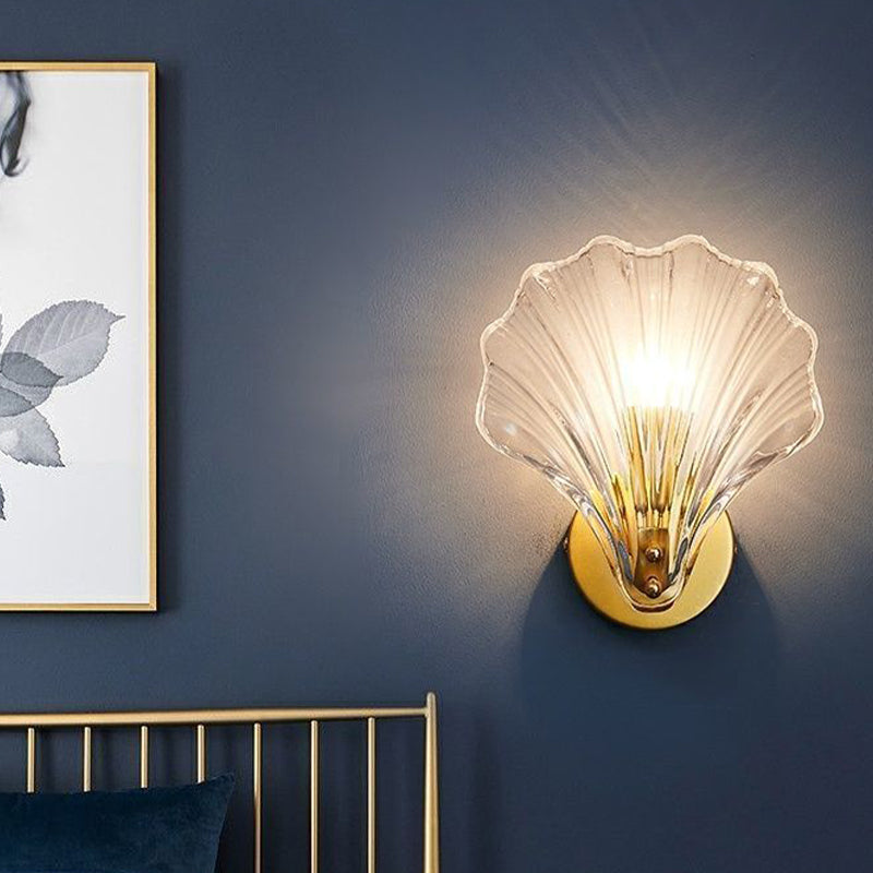 Shell Shape Glass Vanity Lights Modern Style 1 Light Vanity Light Fixtures in Gold
