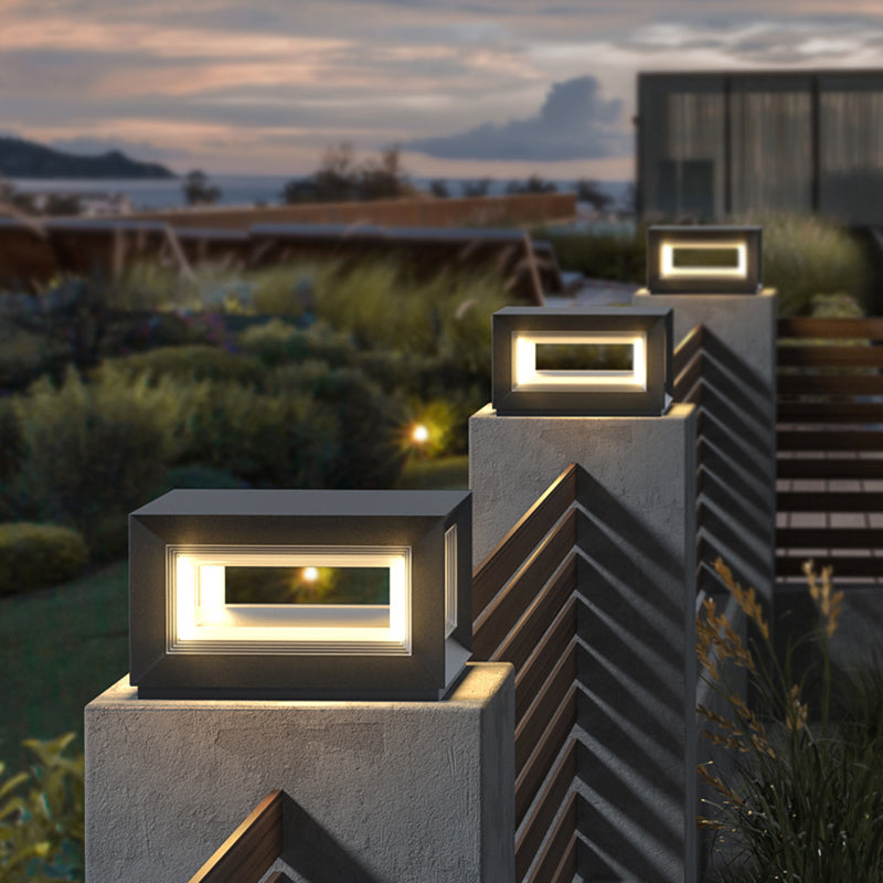 Square Contemporary Waterproof LED Pillar Light in Black for Courtyard