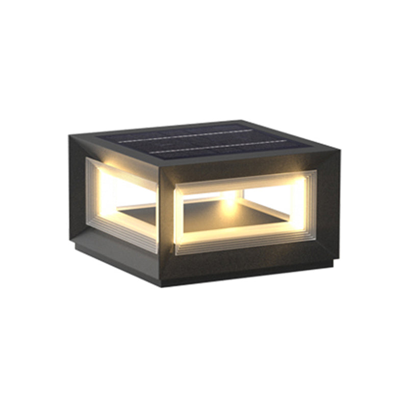 Square Contemporary Waterproof LED Pillar Light in Black for Courtyard