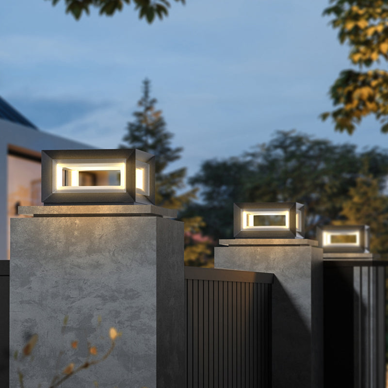 Square Contemporary Waterproof LED Pillar Light in Black for Courtyard
