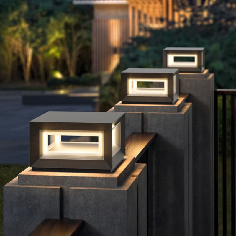 Square Contemporary Waterproof LED Pillar Light in Black for Courtyard