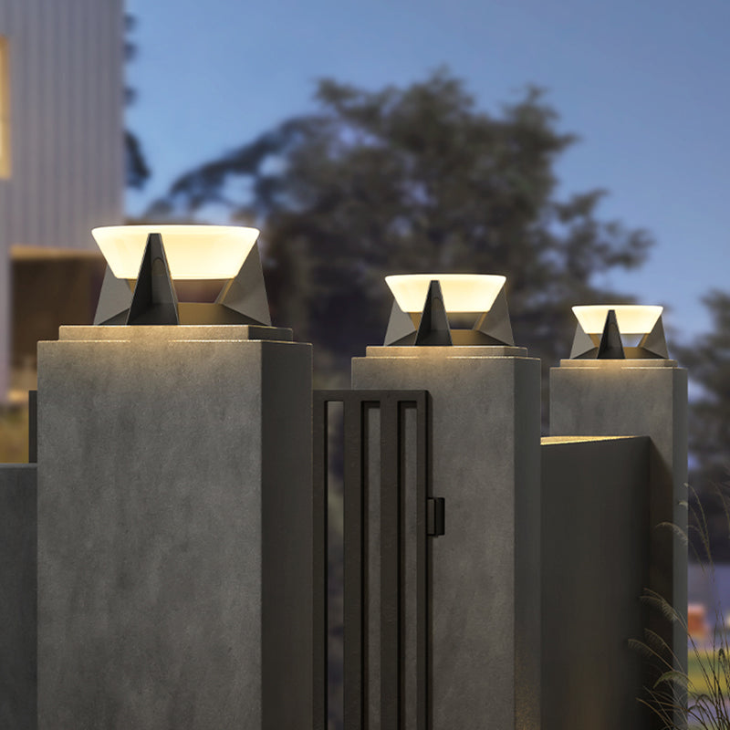 Round Contemporary Waterproof Pillar Light in Black for Courtyard