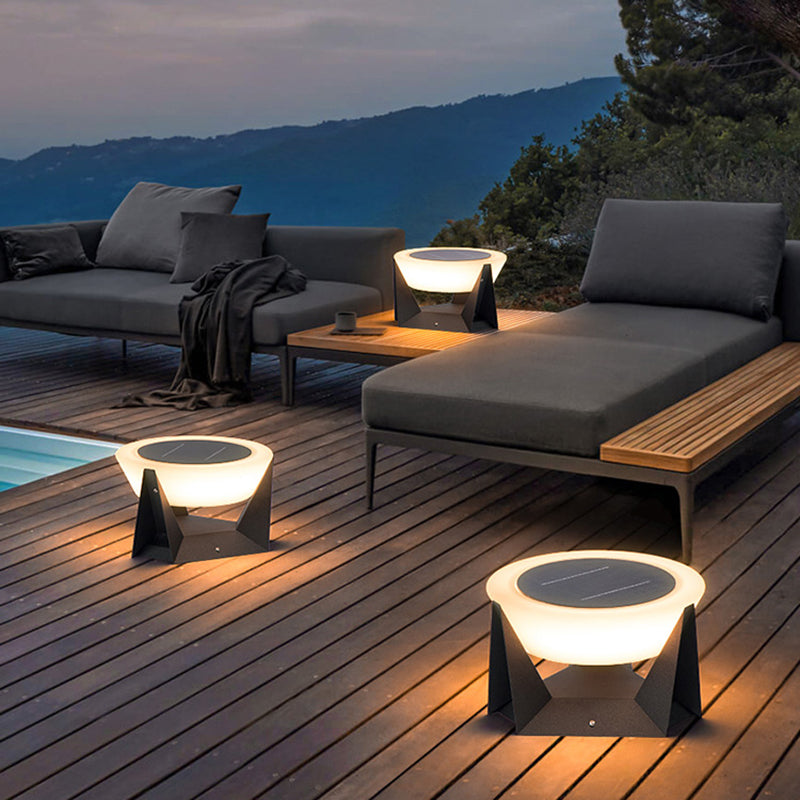 Round Contemporary Waterproof Pillar Light in Black for Courtyard