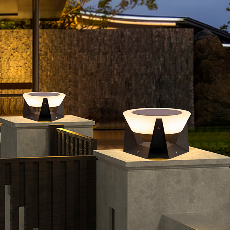 Round Contemporary Waterproof Pillar Light in Black for Courtyard