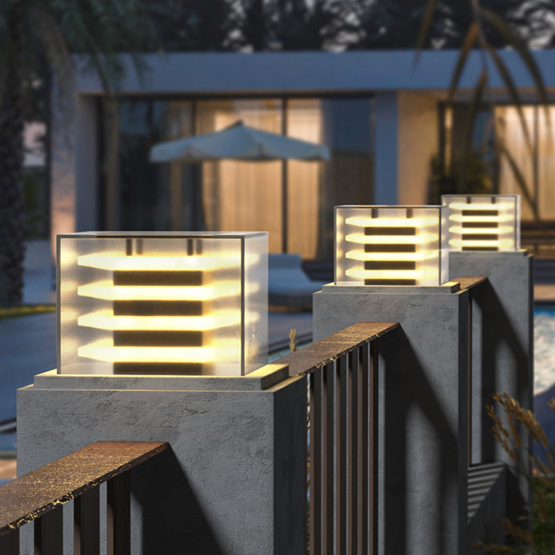 Square Contemporary Waterproof Pillar Light with Acrylic for Courtyard