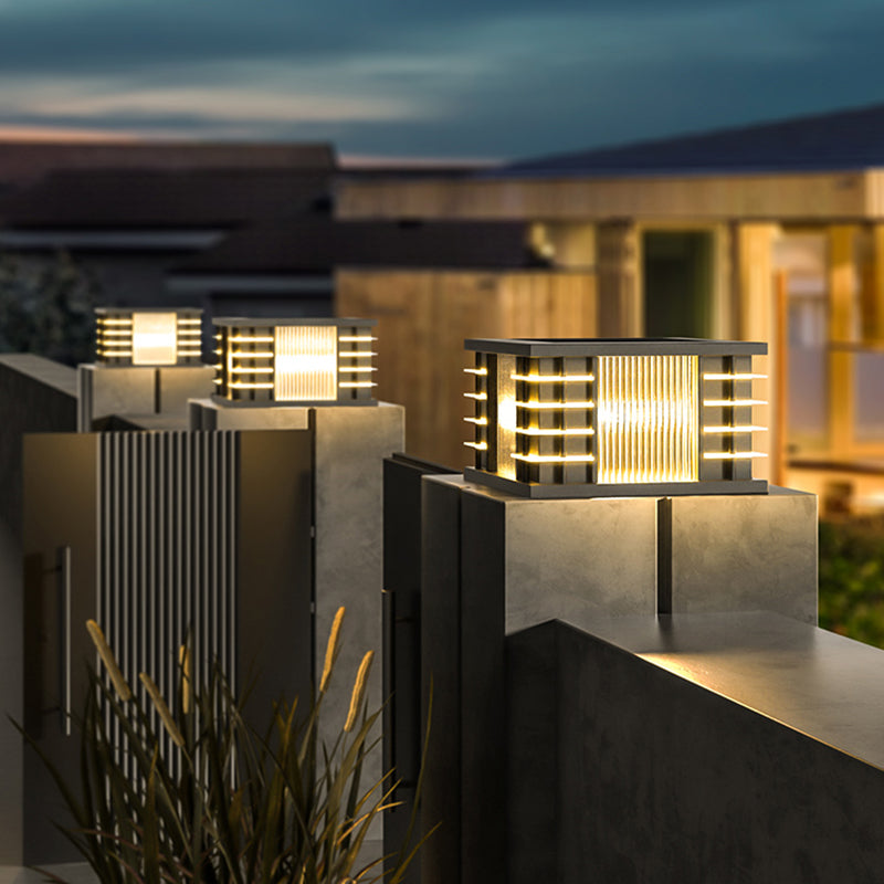 Square Contemporary Waterproof Pillar Light with Metal for Courtyard