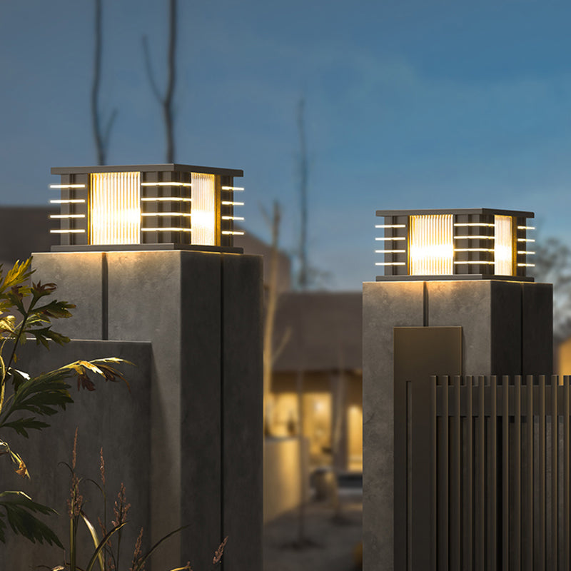 Square Contemporary Waterproof Pillar Light with Metal for Courtyard