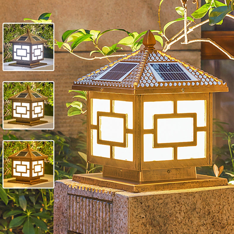 Contemporary Square Shape Waterproof Pillar Light with Metal for Courtyard