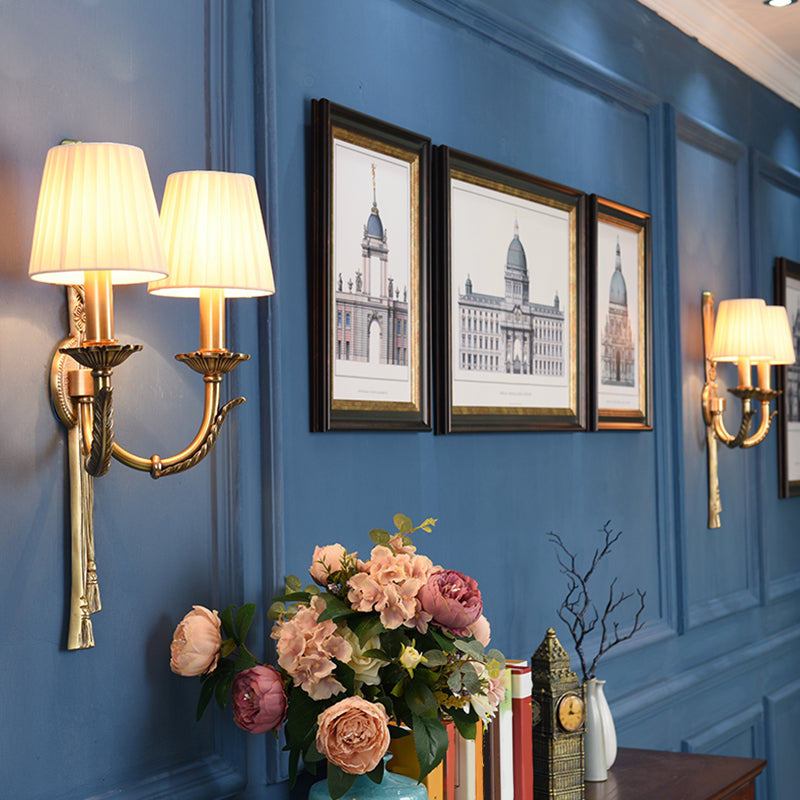 Modern Copper Wall Mount Lamp Golden with Fabric Shade for Living Room