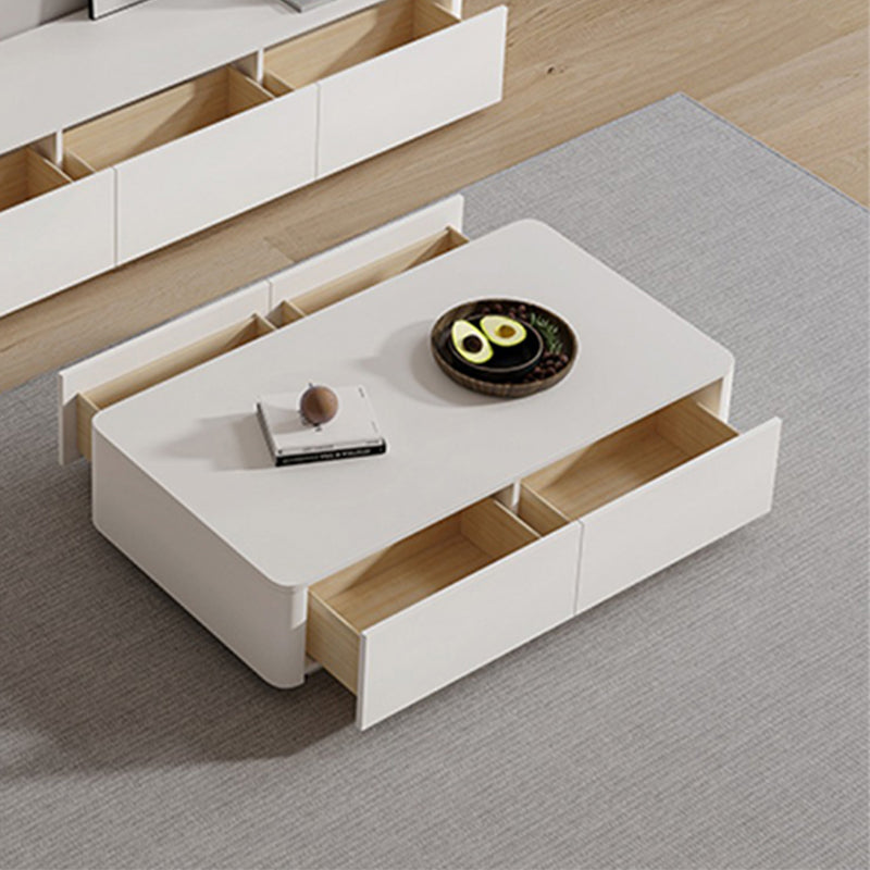 Block Coffee Cocktail Table with 4 Storage Drawers Wood Top Modern