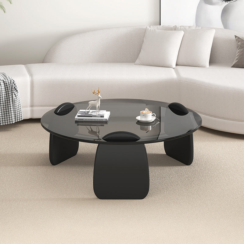 3 Legs Coffee Cocktail Table with Round Glass Top Contemporary