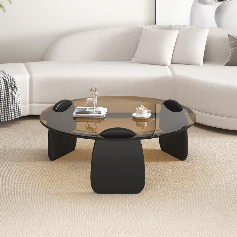 3 Legs Coffee Cocktail Table with Round Glass Top Contemporary