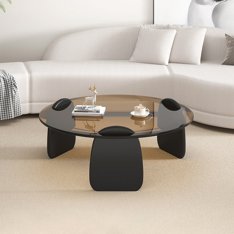 3 Legs Coffee Cocktail Table with Round Glass Top Contemporary