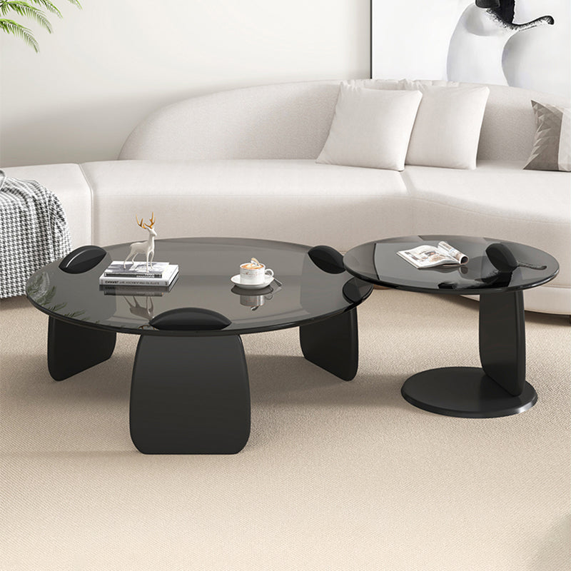 3 Legs Coffee Cocktail Table with Round Glass Top Contemporary