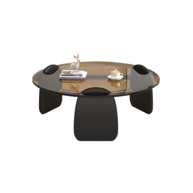 3 Legs Coffee Cocktail Table with Round Glass Top Contemporary