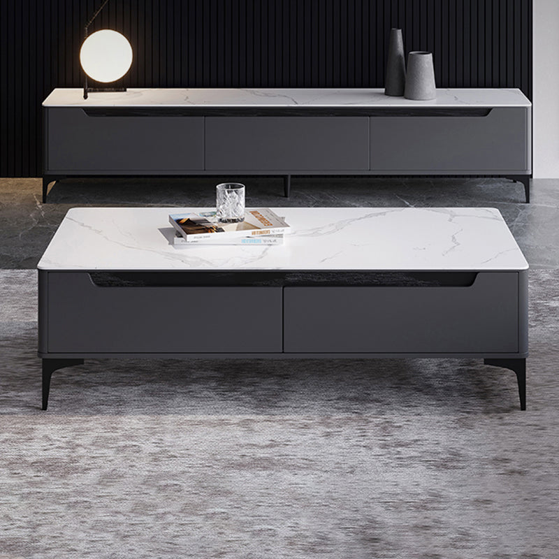 4 Legs Coffee Cocktail Table with 4 Storage Drawers Slate Top Rectangle