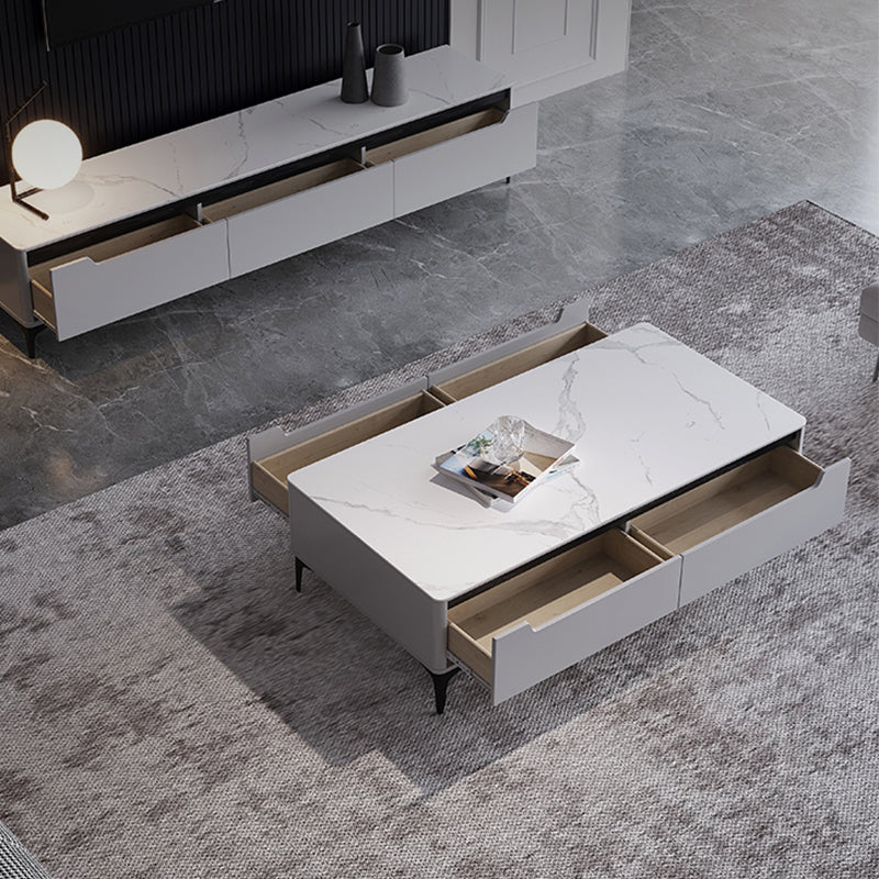 4 Legs Coffee Cocktail Table with 4 Storage Drawers Slate Top Rectangle