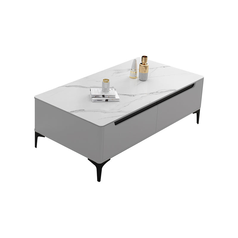 4 Legs Coffee Cocktail Table with 4 Storage Drawers Slate Top Rectangle
