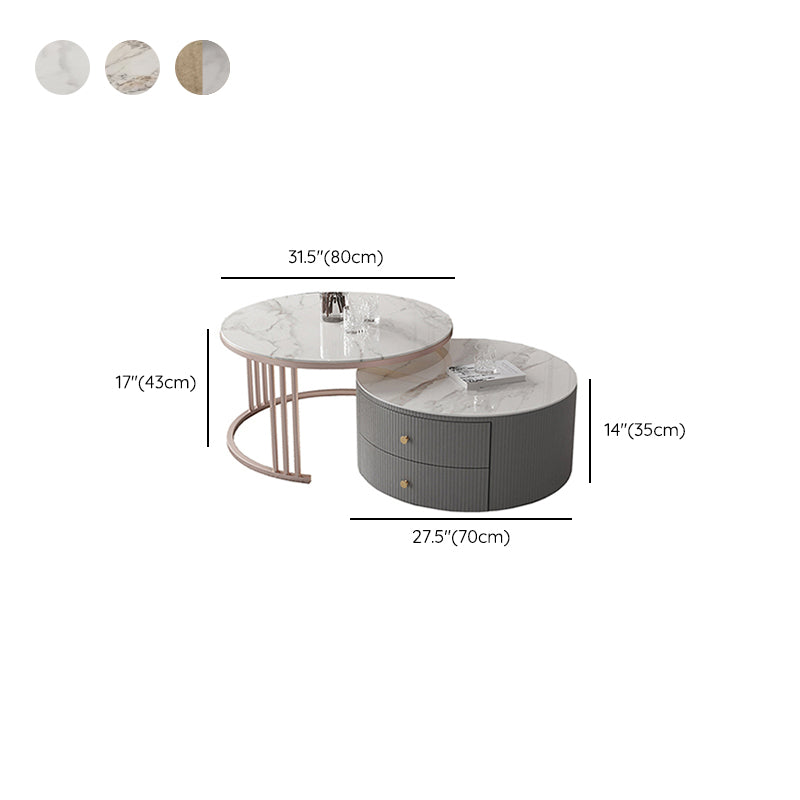 Drum Coffee Cocktail Table with 2 Storage Drawers Slate Top Round