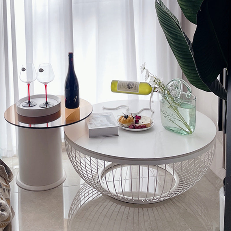 Slate/Wooden Top Coffee Cocktail Table Round Scandinavian Cream Color