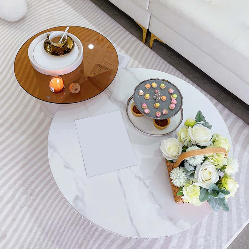 Slate/Wooden Top Coffee Cocktail Table Round Scandinavian Cream Color
