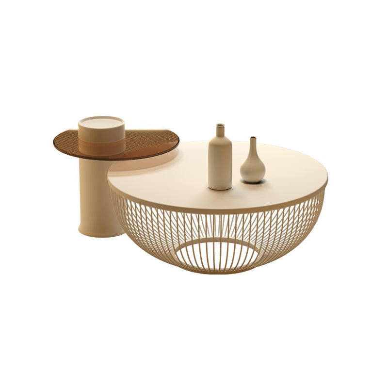 Slate/Wooden Top Coffee Cocktail Table Round Scandinavian Cream Color