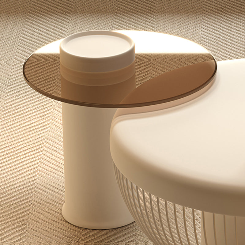 Slate/Wooden Top Coffee Cocktail Table Round Scandinavian Cream Color