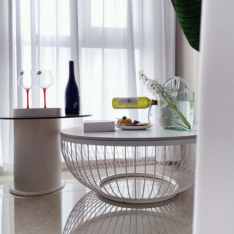 Slate/Wooden Top Coffee Cocktail Table Round Scandinavian Cream Color