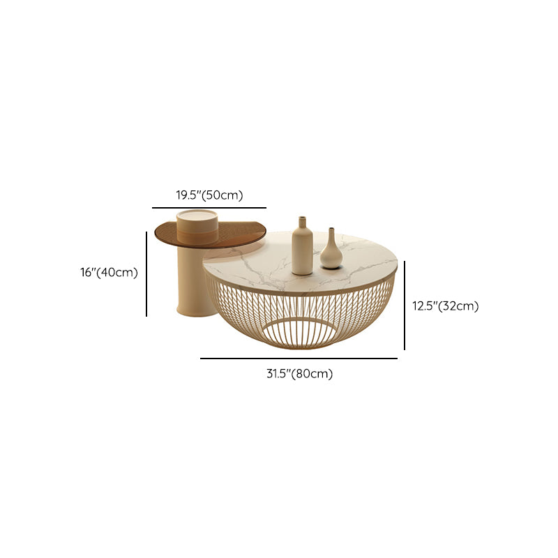 Slate/Wooden Top Coffee Cocktail Table Round Scandinavian Cream Color