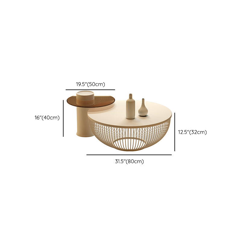 Slate/Wooden Top Coffee Cocktail Table Round Scandinavian Cream Color