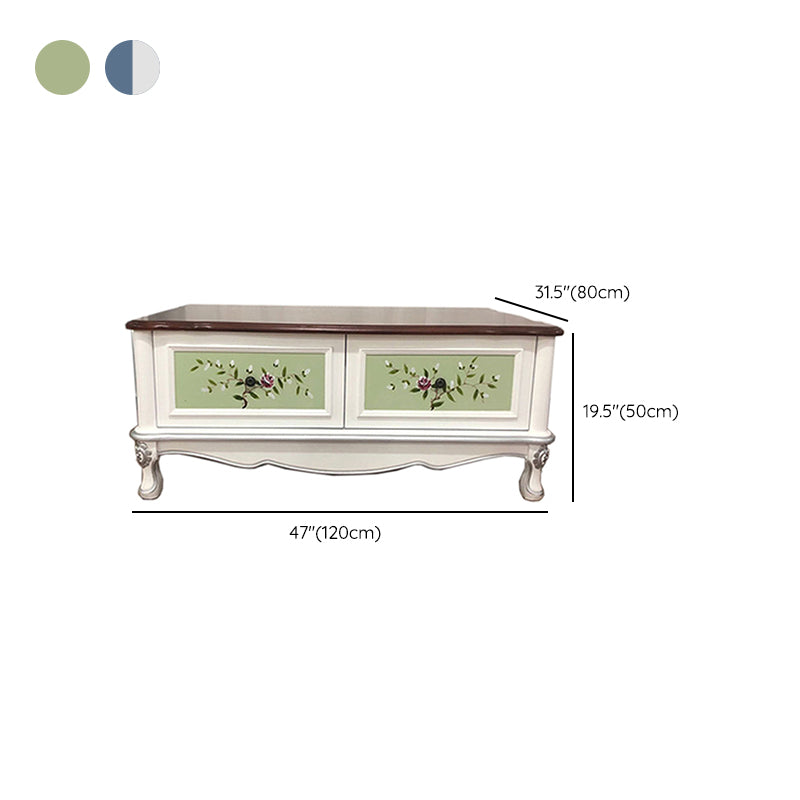 Wooden 4 Legs Coffee Table with Storage Drawers French Country Rectangle