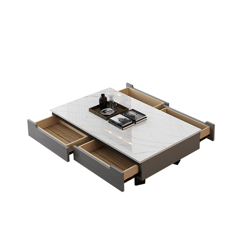 Marble Top Abstract Coffee Table with Storage Contemporary White